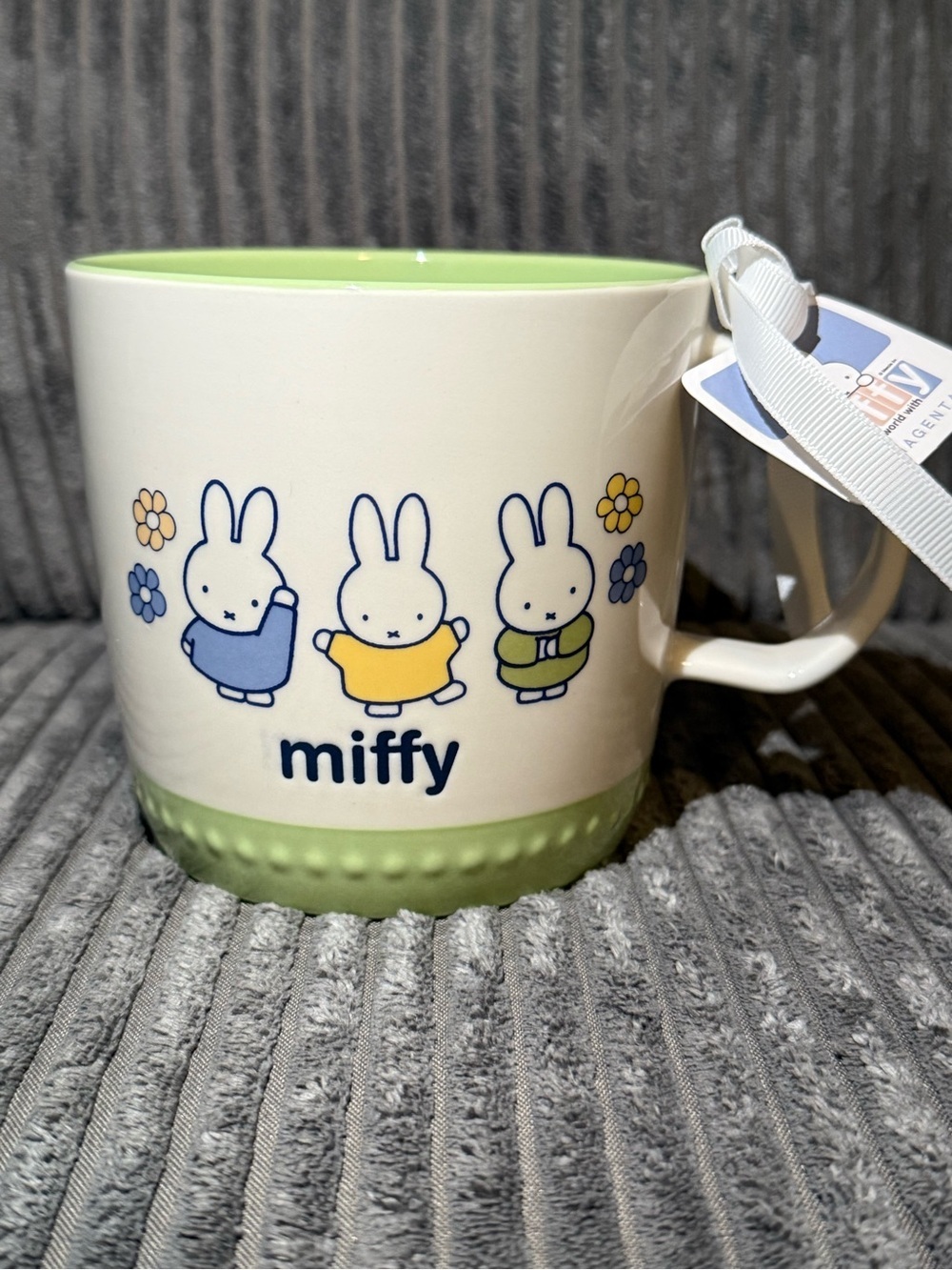 miffy Ceramic Mug with Light Green Interior and Floral Accents